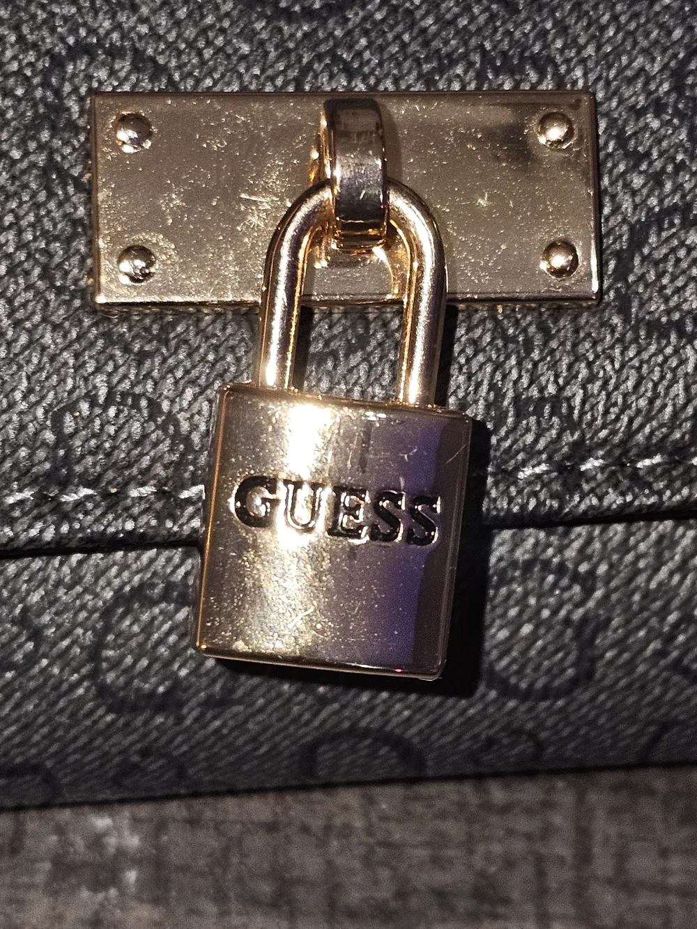 Guess Black Textured Leather Clutch with Gold Padlock